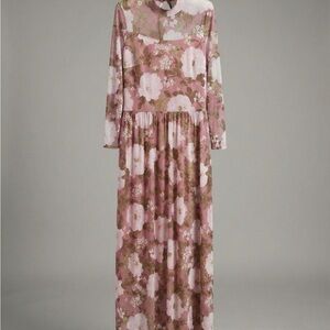 Stella & Julie Floral Mesh Maxi Dress Plus Size 16W - Mauve Romantic Cottageco